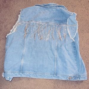 White Birch Sparkle Fringe Cutoff Denim Vest 1XL